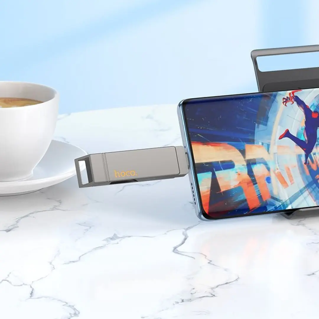 Hoco Razendsnelle 2-in-1 USB Stick 128GB - Metaalgrijs