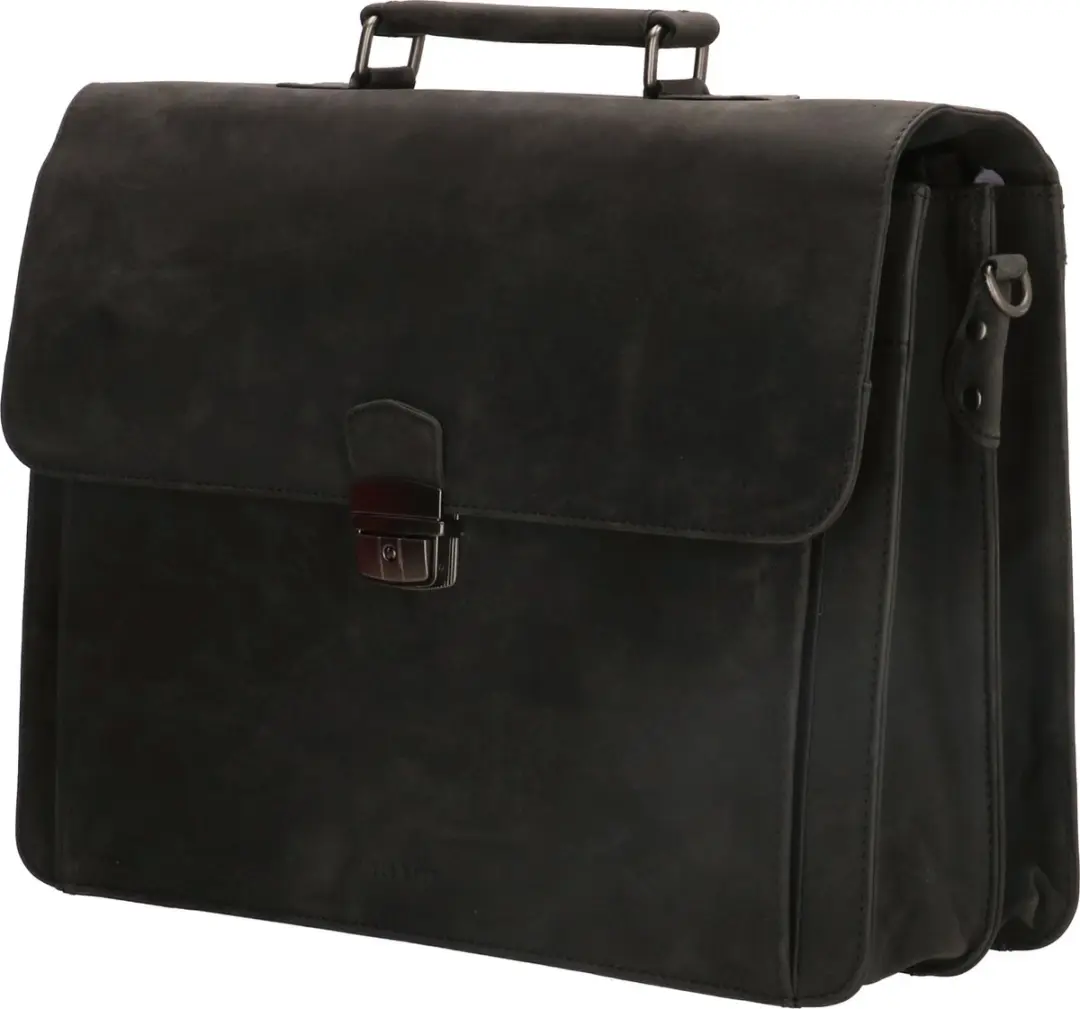 Old West Beagles Laptoptas 17,3" - Zwart - 100% Leer - 6 Vakken