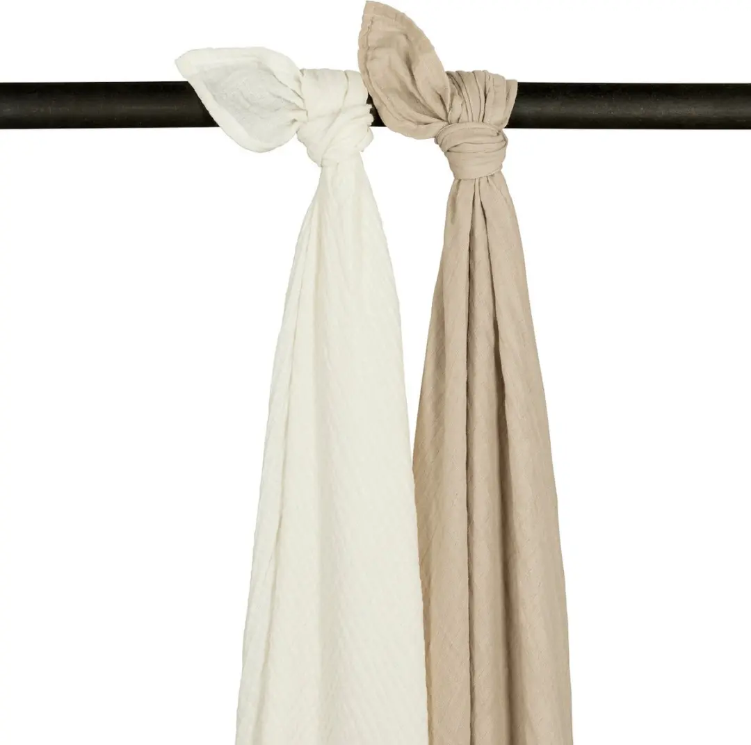 Meyco Baby Uni Swaddle 2-pack - 120x120cm - Offwhite/Sand - afbeelding 6 van 6