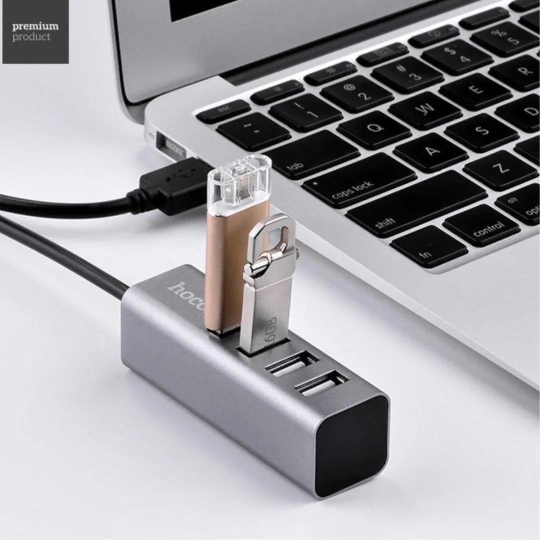 HOCO HB1 USB 2.0 Hub met 4 poorten Grijs