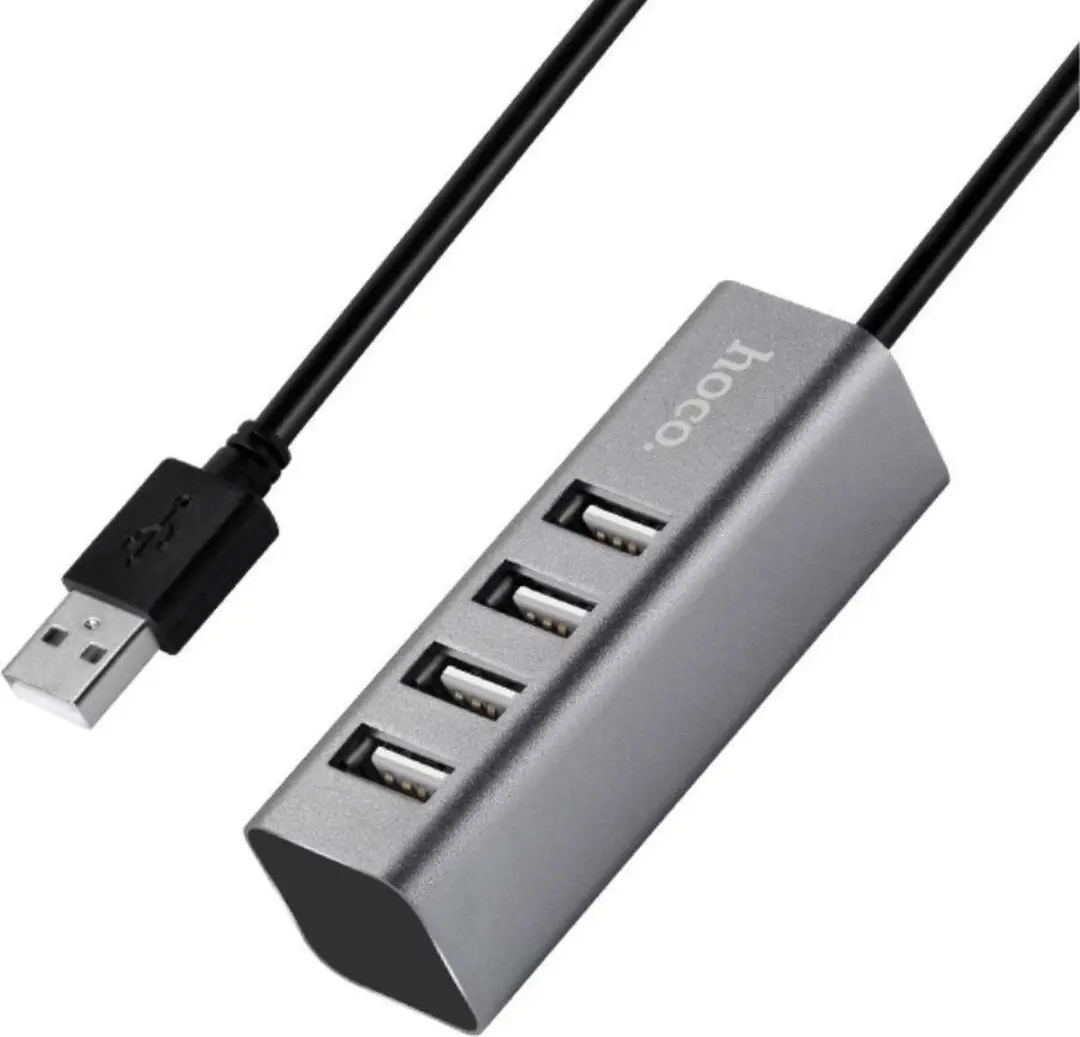 HOCO HB1 USB 2.0 Hub met 4 poorten Grijs