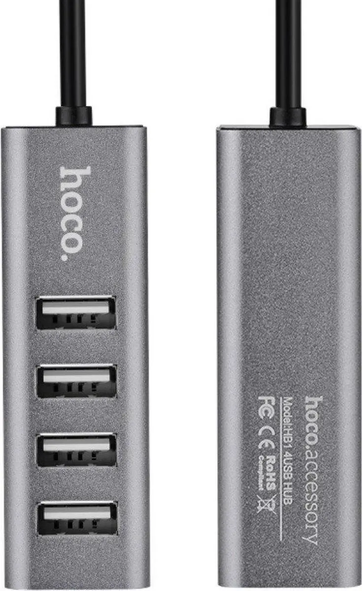 HOCO HB1 USB 2.0 Hub met 4 poorten Grijs