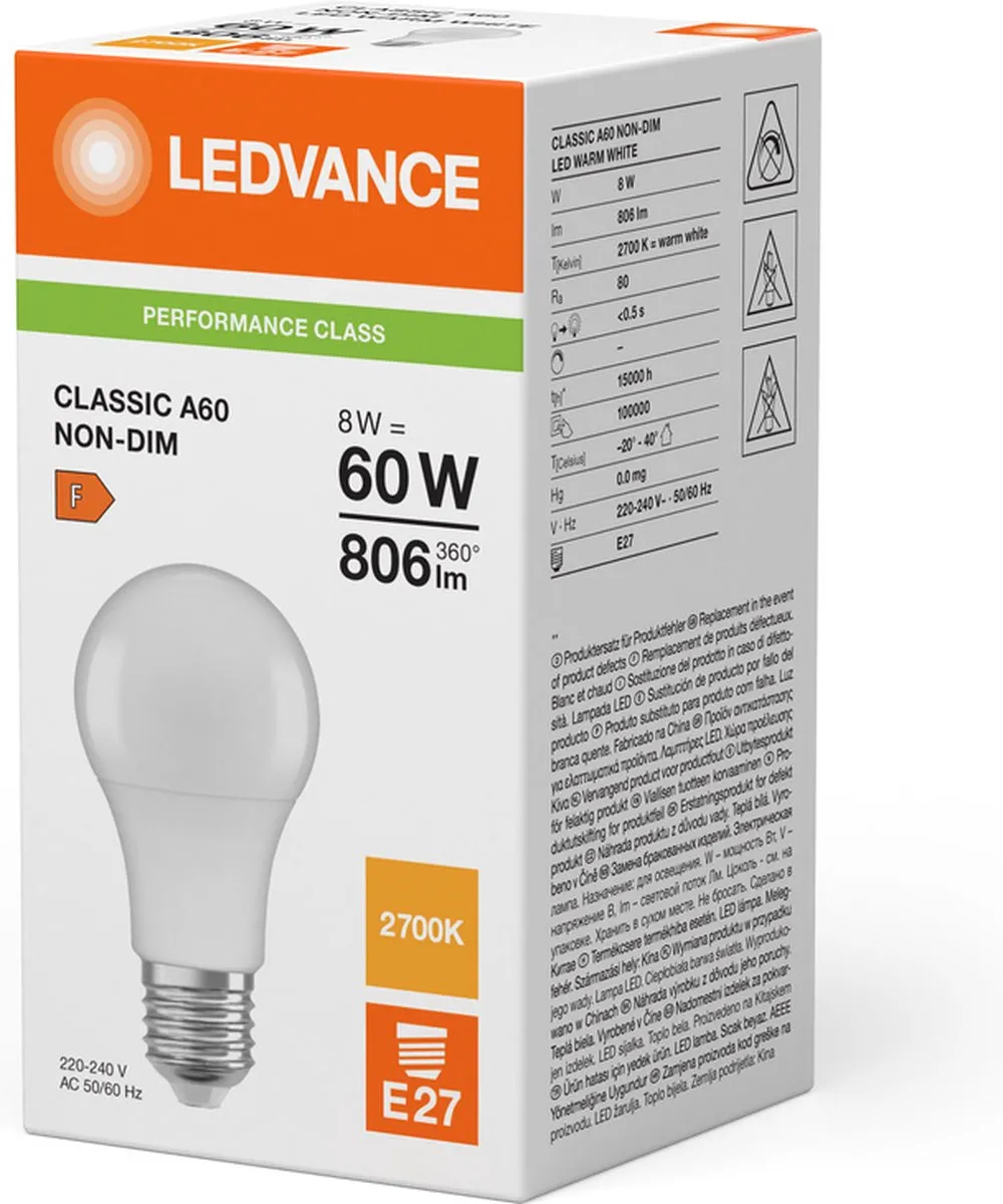 LEDVANCE LED A60 E27 8.5W 806lm Warm Wit Mat Glas - afbeelding 6 van 6