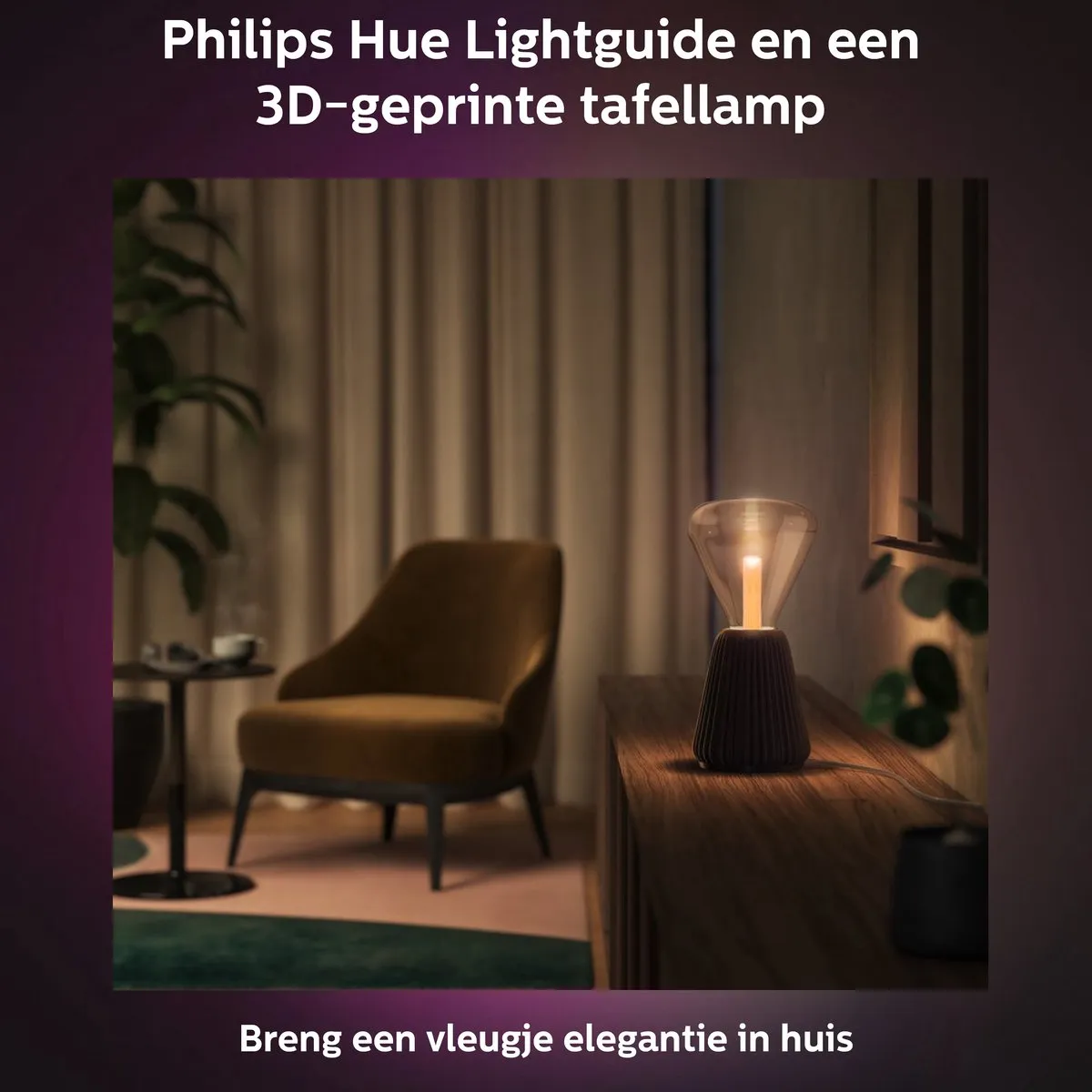 Philips Hue Lightguide 3D-geprinte Tafellamp - E27 - Wit & Kleur - Zwart