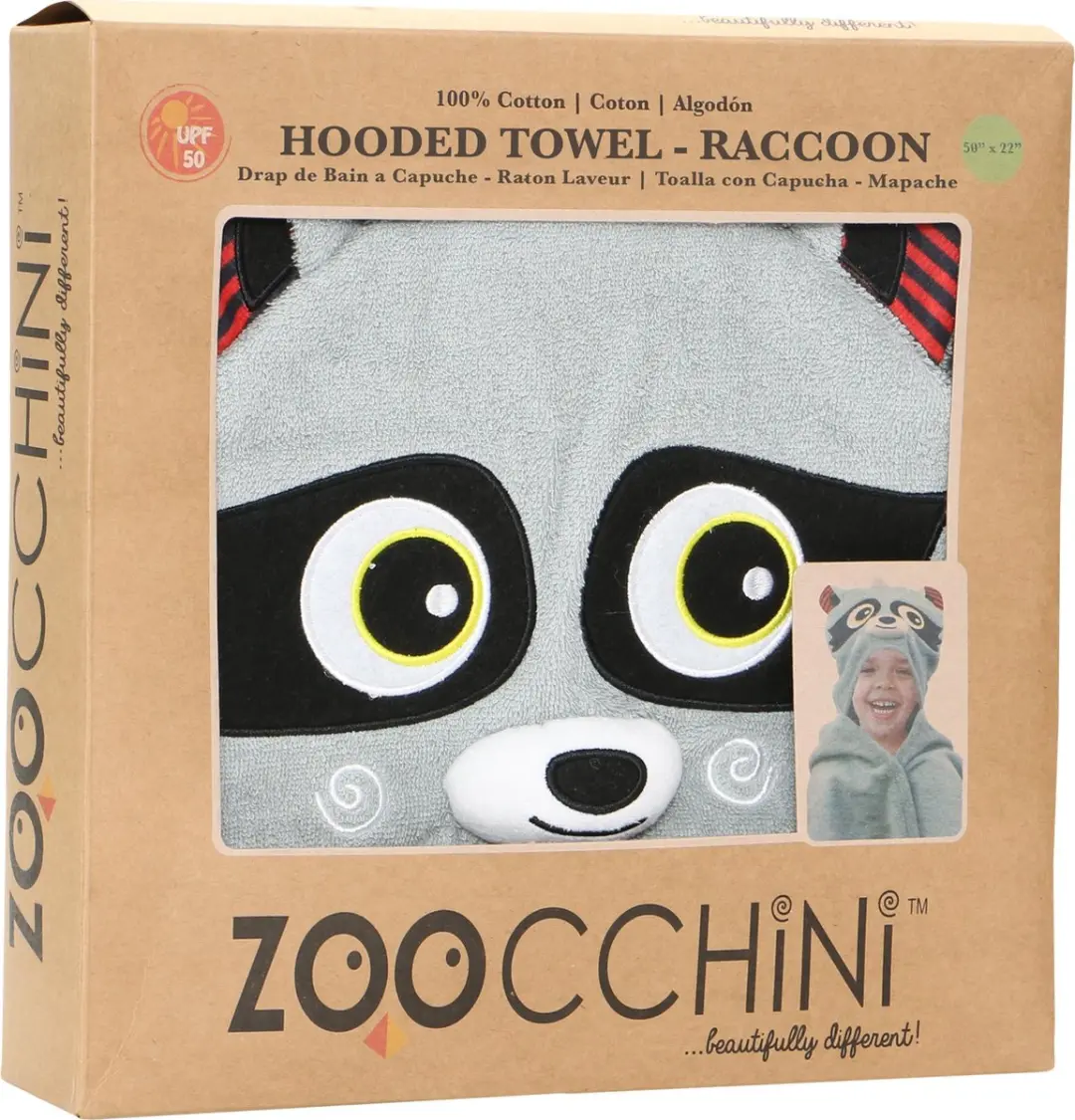 Zoocchini Badcape Rocco the Raccoon - One Size - Grijs