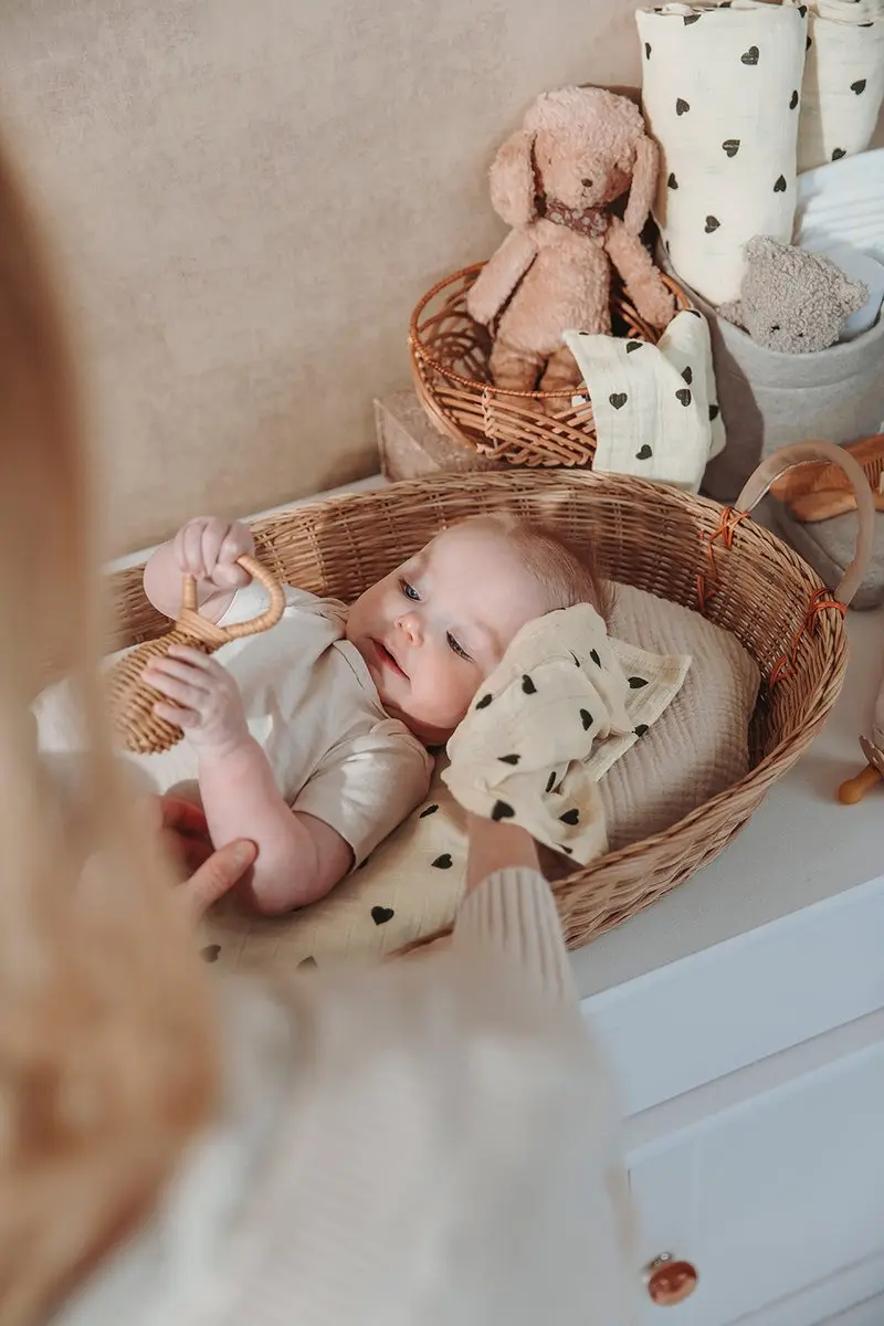 Meyco Baby Sweet Heart Swaddle 2-delig - 120x120cm - Soft Sand/Black