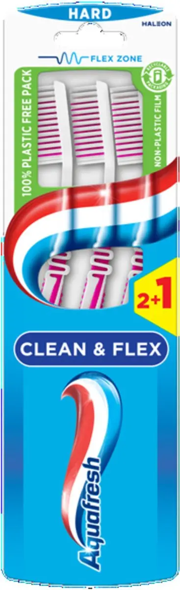 Aquafresh Clean & Flex Hard Tandenborstel - 3 Stuks Roze