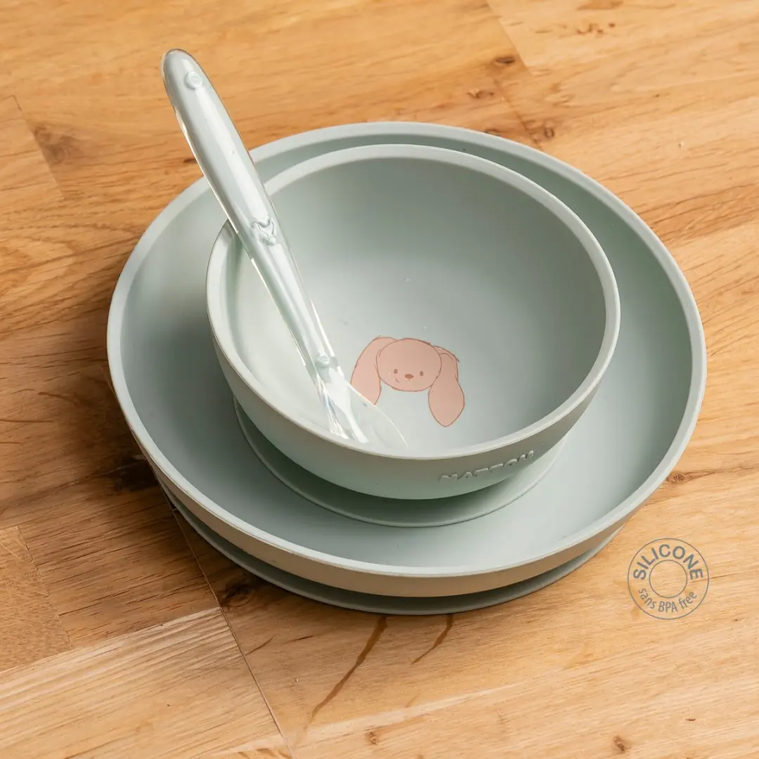 Nattou Mealtime Silicone Serviesset 3-delig - Lindegroen