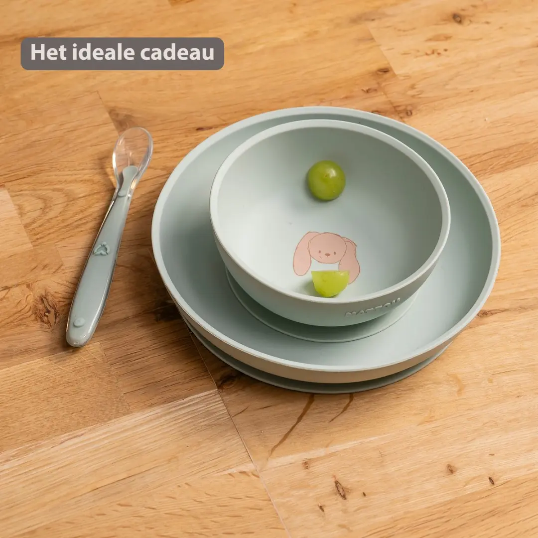 Nattou Mealtime Silicone Serviesset 3-delig - Lindegroen