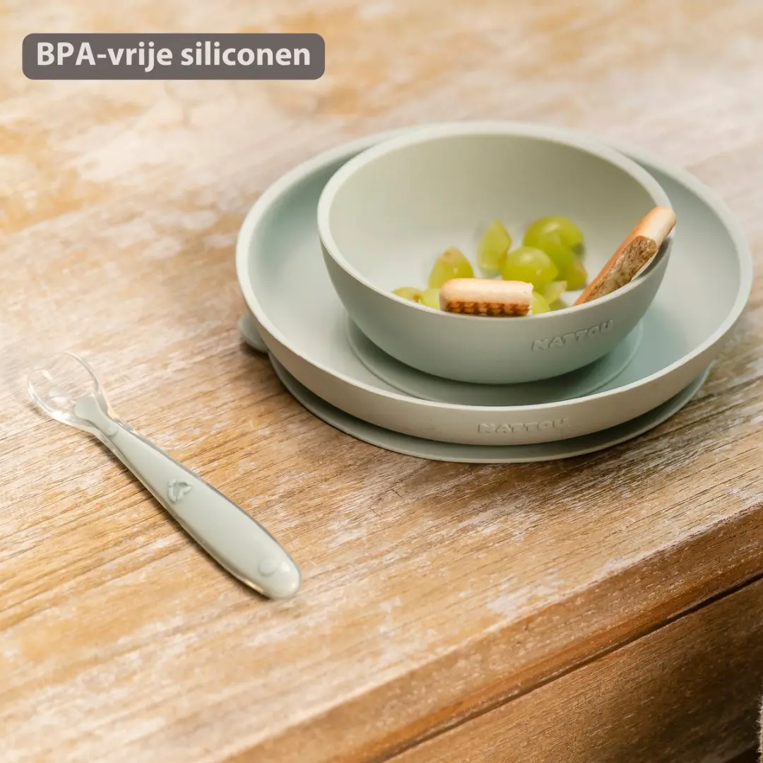 Nattou Mealtime Silicone Serviesset 3-delig - Lindegroen