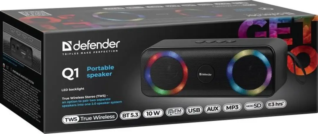 Defender Q1 65301 Draagbare Bluetooth-luidspreker - TWS - Zwart
