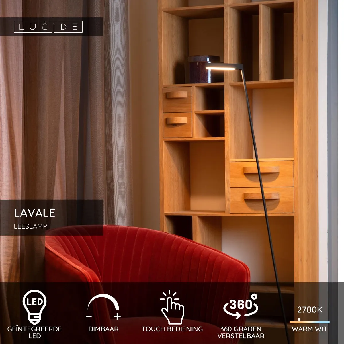 Lucide LAVALE LED Leeslamp 3W - Zwart