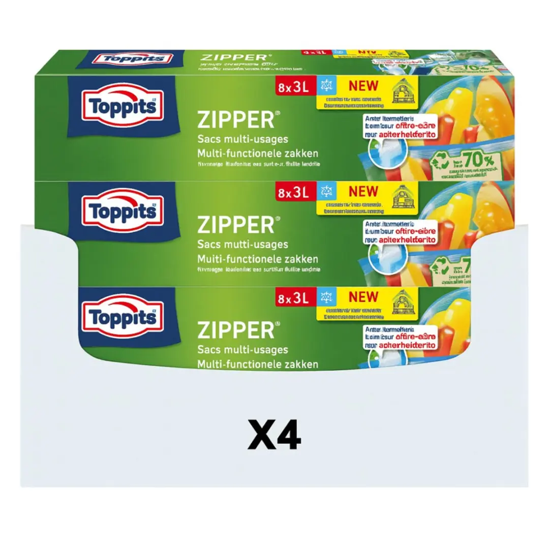 Toppits Zipper Zakken 27x24cm - 32 Stuks - Transparant