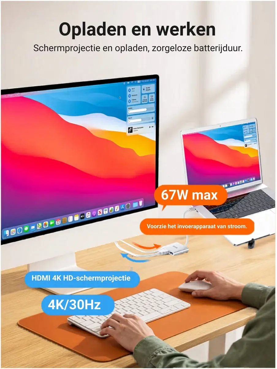 Hoco HB14 USB-C Hub - HDMI - 1x USB 3.0 - Zilver