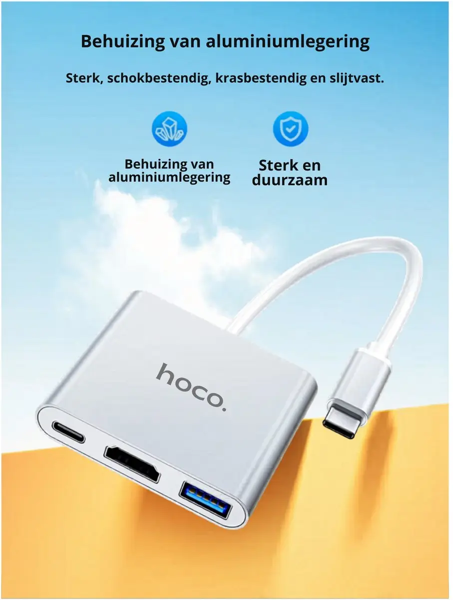 Hoco HB14 USB-C Hub - HDMI - 1x USB 3.0 - Zilver