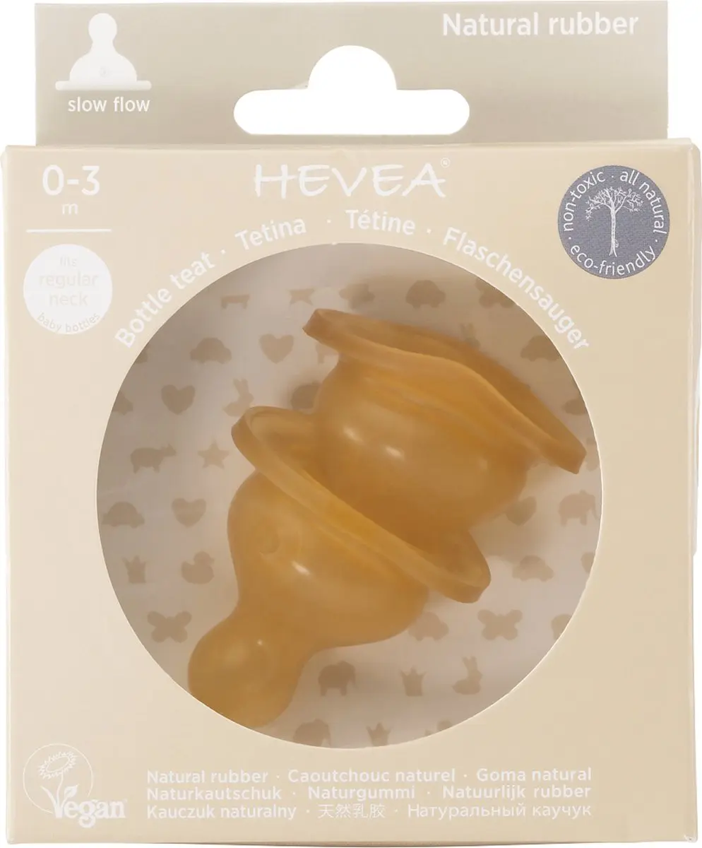 Hevea Standard Neck Babyfles Tepel - 2 Stuks - Langzaam