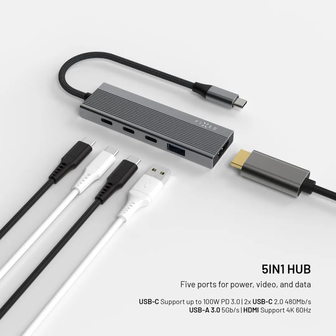Fixed Hub Core FIXHU-CR-GR USB-C Hub - 4K HDMI 60Hz - 100W Power Delivery - Space Gray