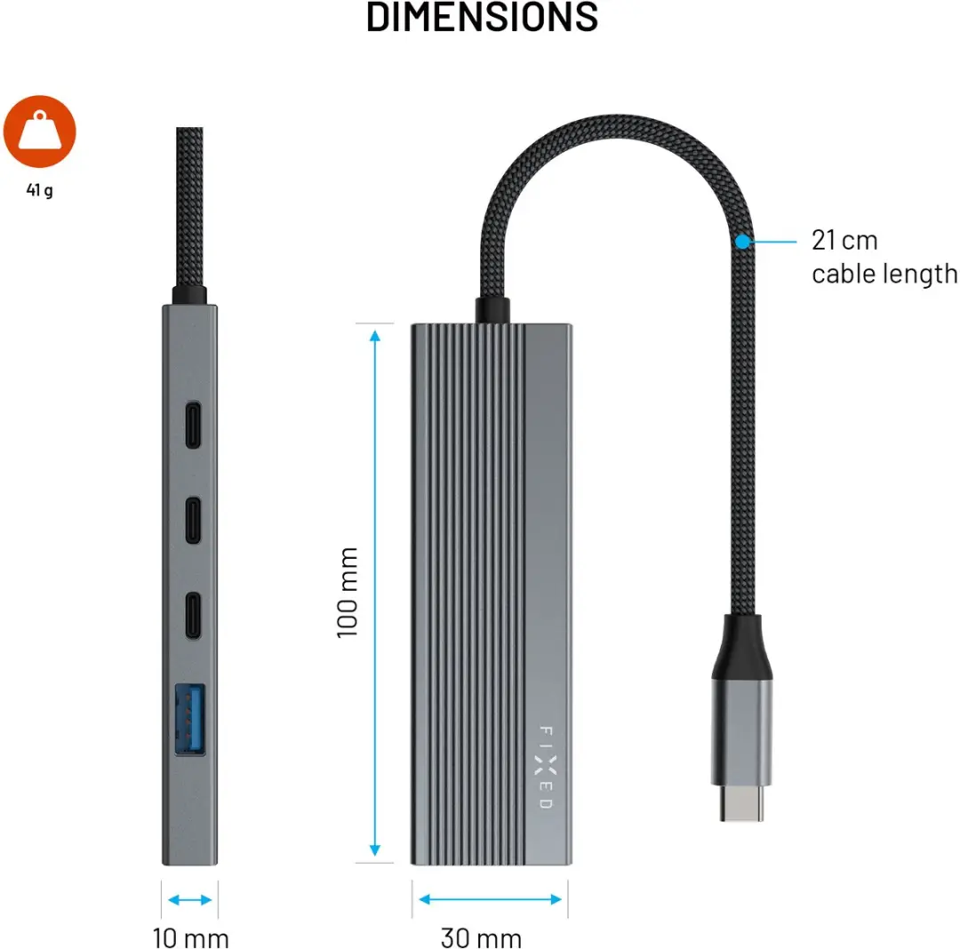 Fixed Hub Core FIXHU-CR-GR USB-C Hub - 4K HDMI 60Hz - 100W Power Delivery - Space Gray