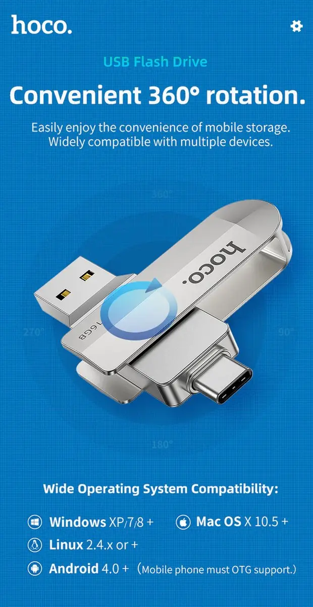 Hoco 64GB USB-C & USB 3.0 Stick - 2-in-1 - Zilver