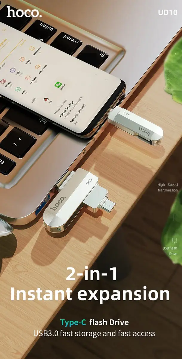 Hoco 64GB USB-C & USB 3.0 Stick - 2-in-1 - Zilver