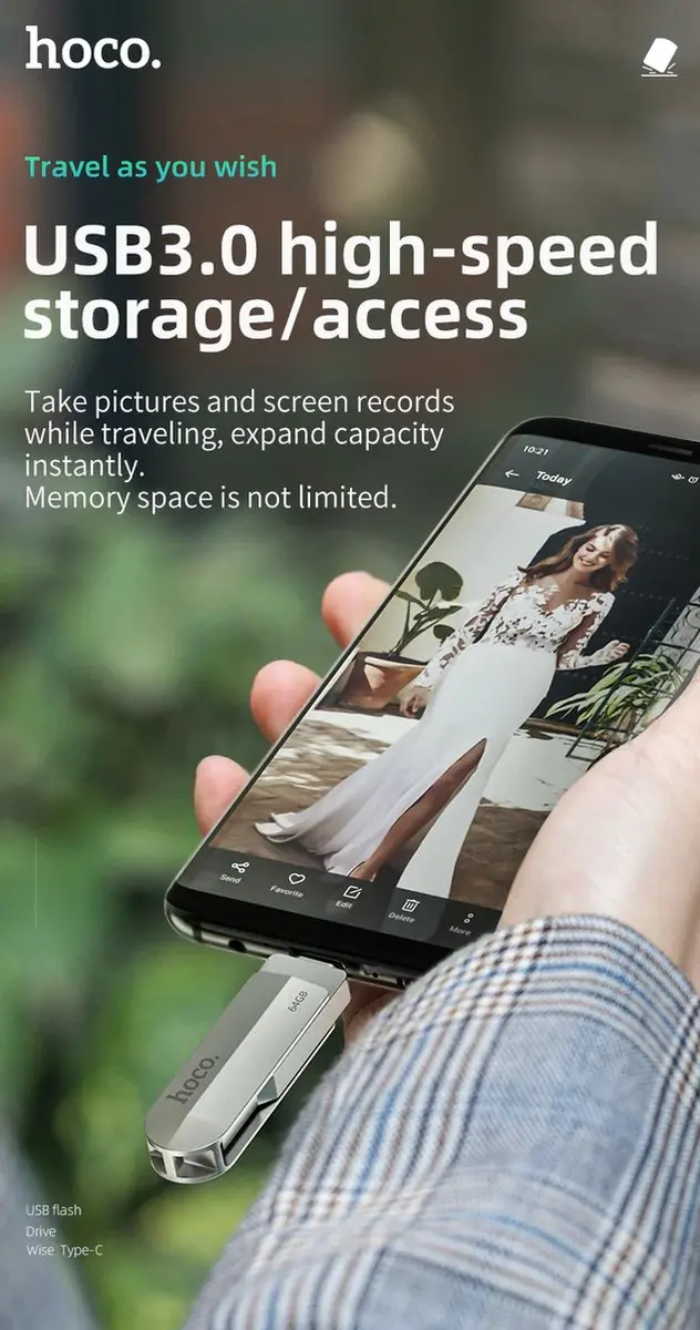 Hoco 64GB USB-C & USB 3.0 Stick - 2-in-1 - Zilver - afbeelding 6 van 6