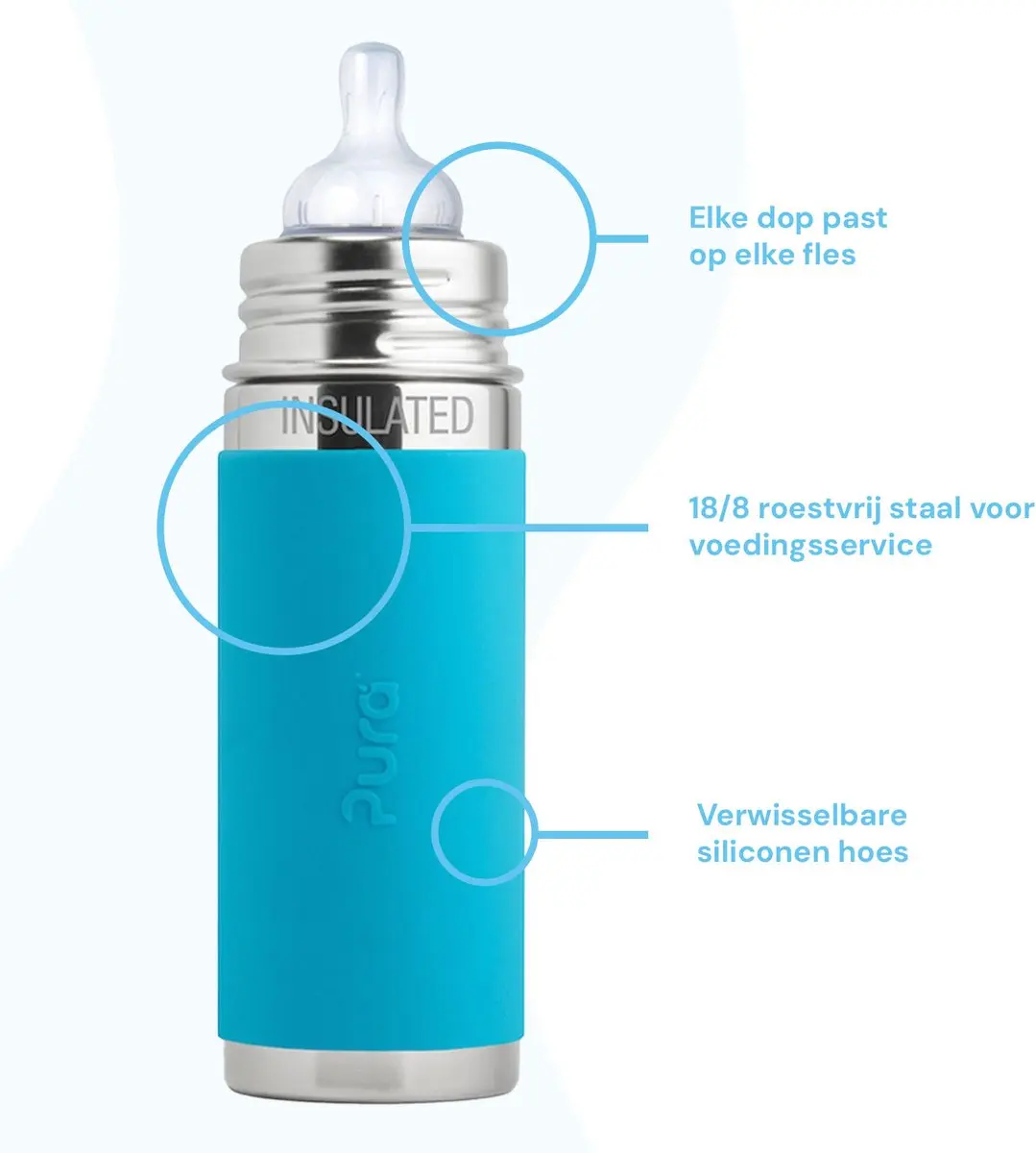 Pura Thermos Speenfles 260ml - Aquablauw