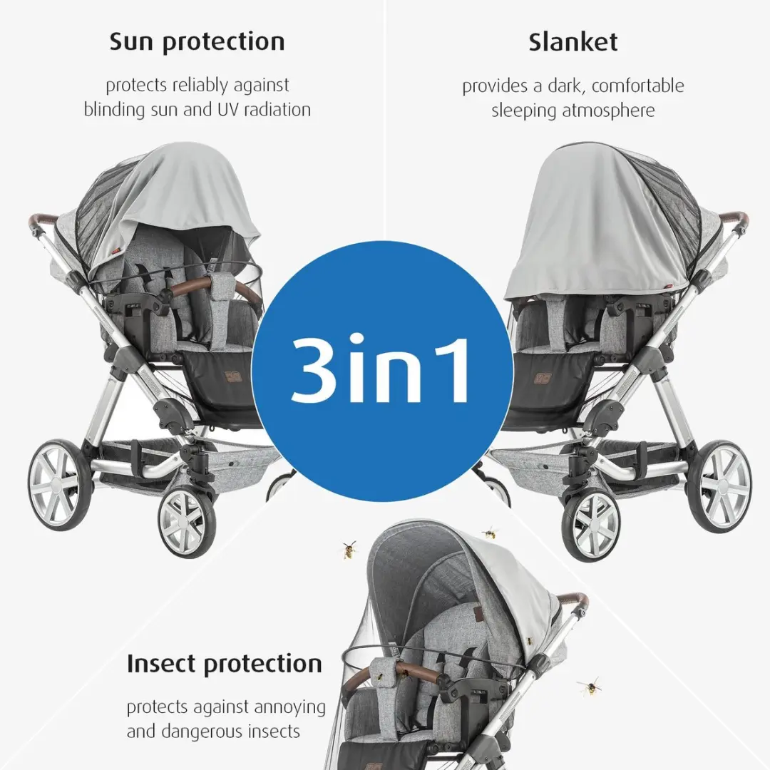 Reer ShineSafe Bite Zon- en Insectenbeschermer Kinderwagen - Grijs/Zwart