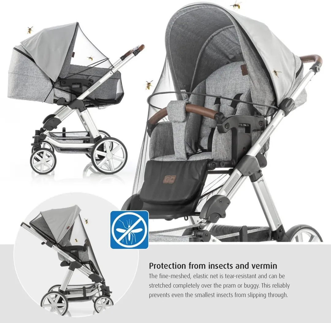 Reer ShineSafe Bite Zon- en Insectenbeschermer Kinderwagen - Grijs/Zwart