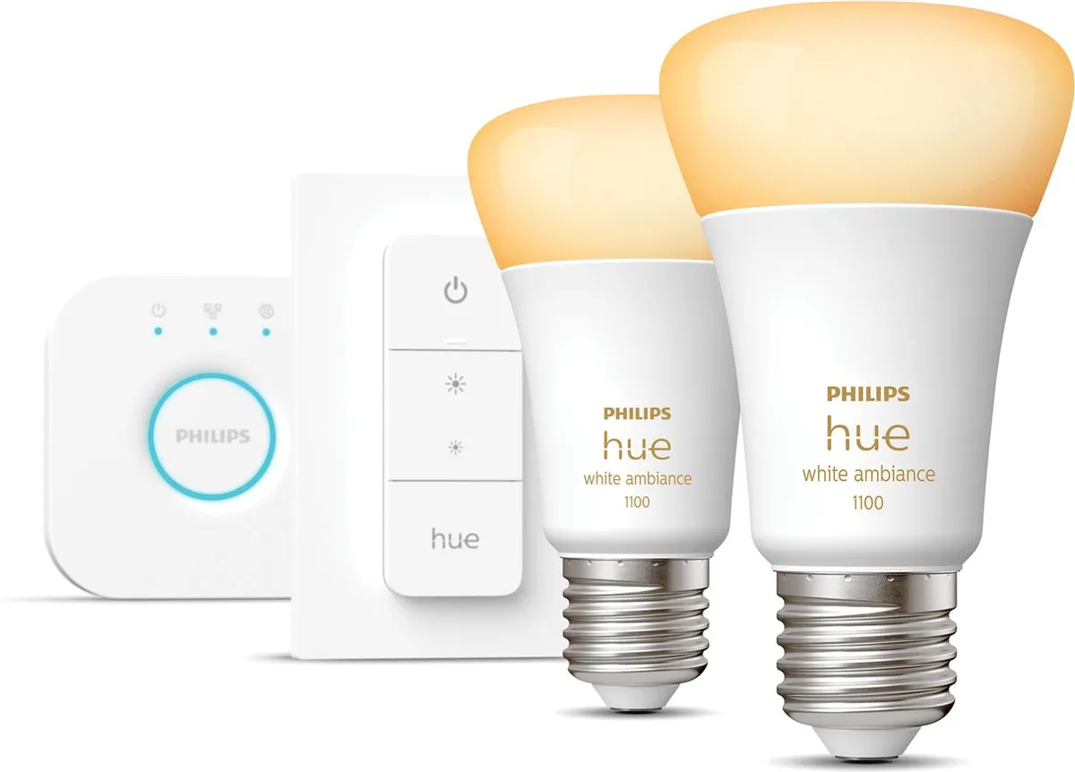 Philips Hue Starterkit 2 Lampen E27 - 1100lm - Incl. Bridge & Dimmer