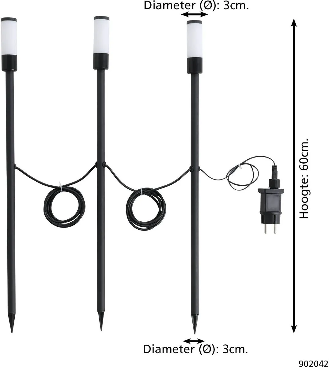 Eglo Zancaro Grondpin LED 60cm - 3 Stuks - Zwart/Wit - afbeelding 6 van 6