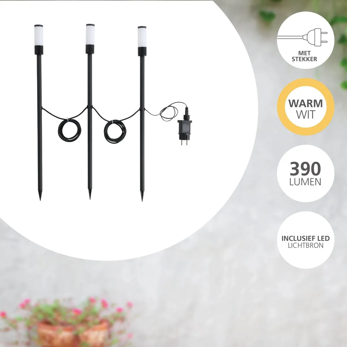 Eglo Zancaro Grondpin LED 60cm - 3 Stuks - Zwart/Wit