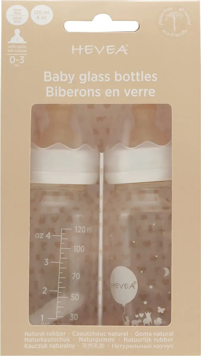 Hevea Standard Neck Baby Fles 120ml - 2 Stuks