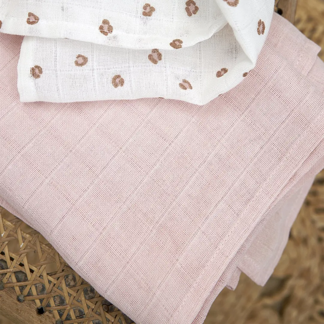 Meyco Baby Mini Panther Hydrofiel Swaddle 2 Stuks - 120x120cm - Soft Pink