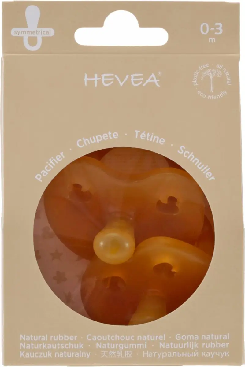 Hevea Two-Pack Symmetrical Teat Fopspeen - 0+ - Geel