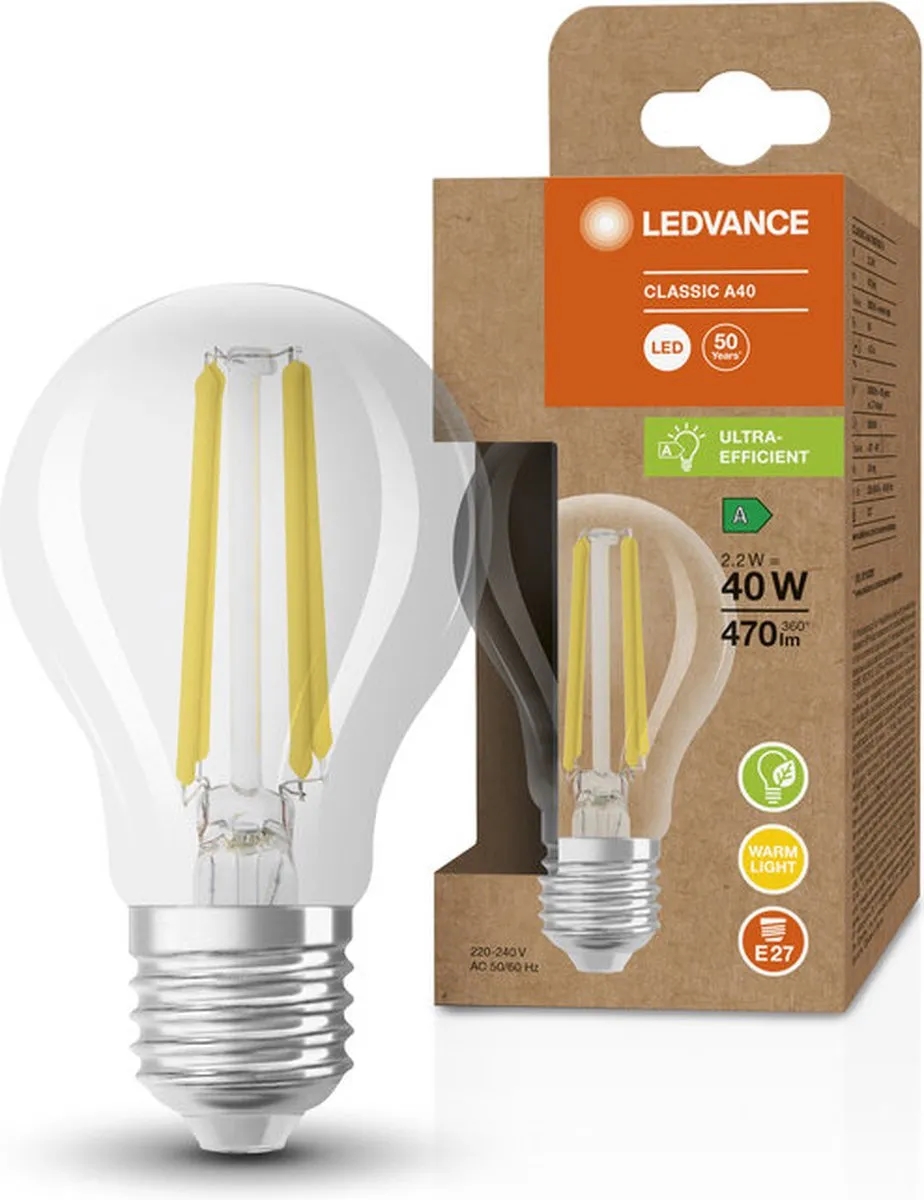 LEDVANCE E27 LED Lamp 2.2W 3000K - Helder
