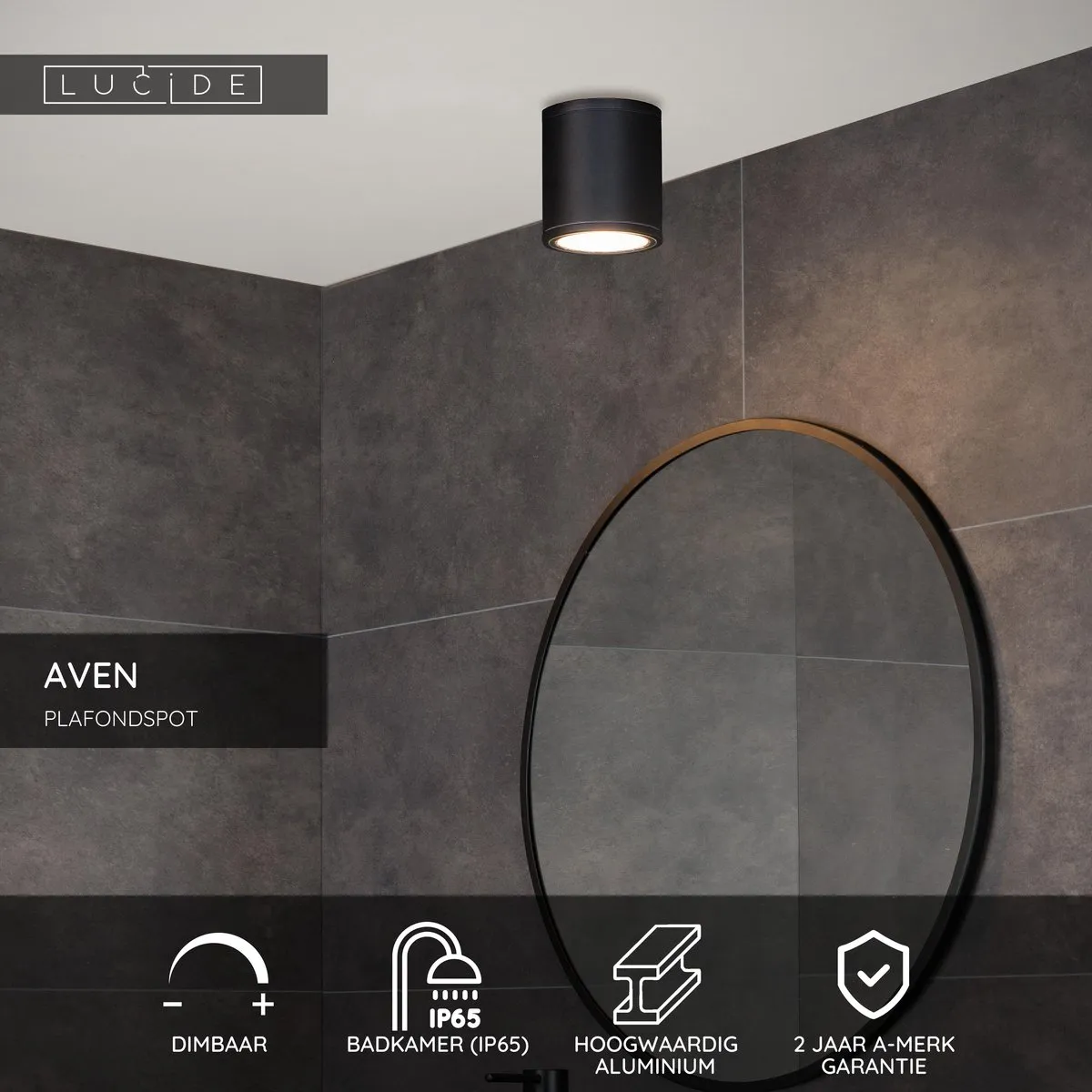 Lucide AVEN Plafondspot GU10 Ø9cm - Zwart