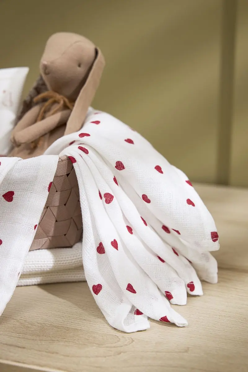 Meyco Baby Sweet Heart Monddoekjes - 3 Stuks - 30x30cm - Rood