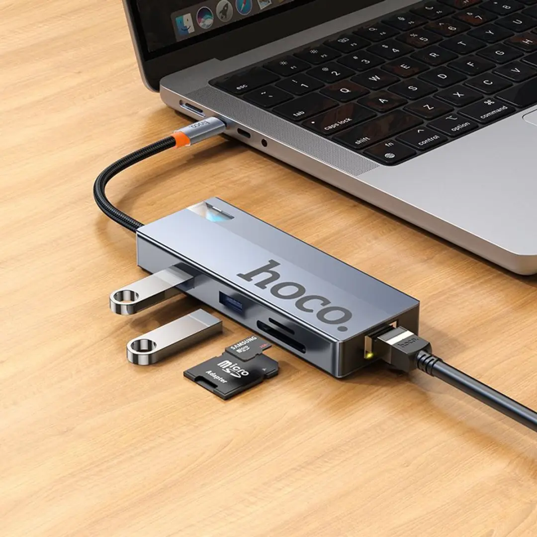 Hoco HB52 USB-C Hub 8-in-1 - HDMI 4K@60Hz Ethernet Grijs