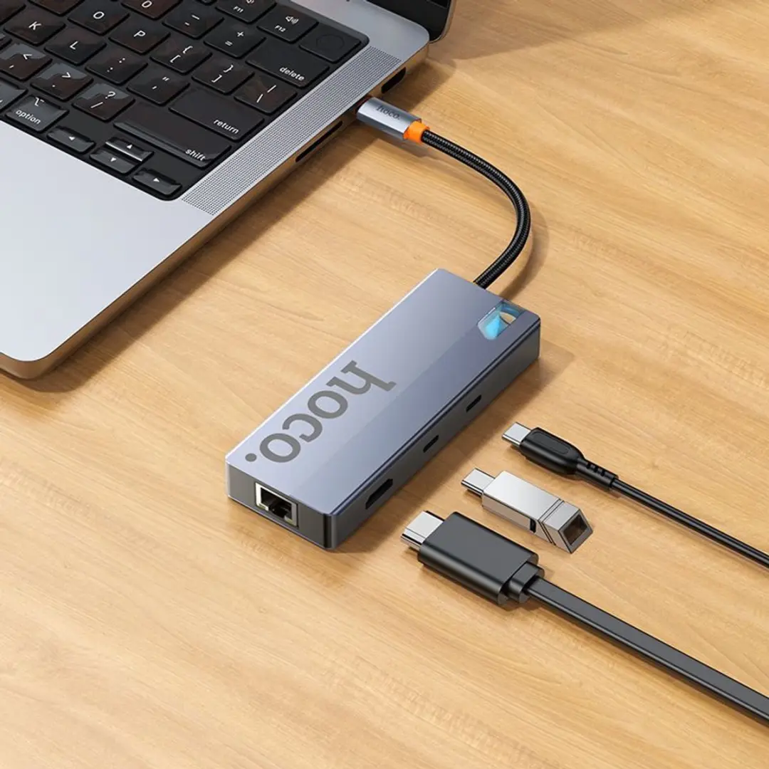 Hoco HB52 USB-C Hub 8-in-1 - HDMI 4K@60Hz Ethernet Grijs