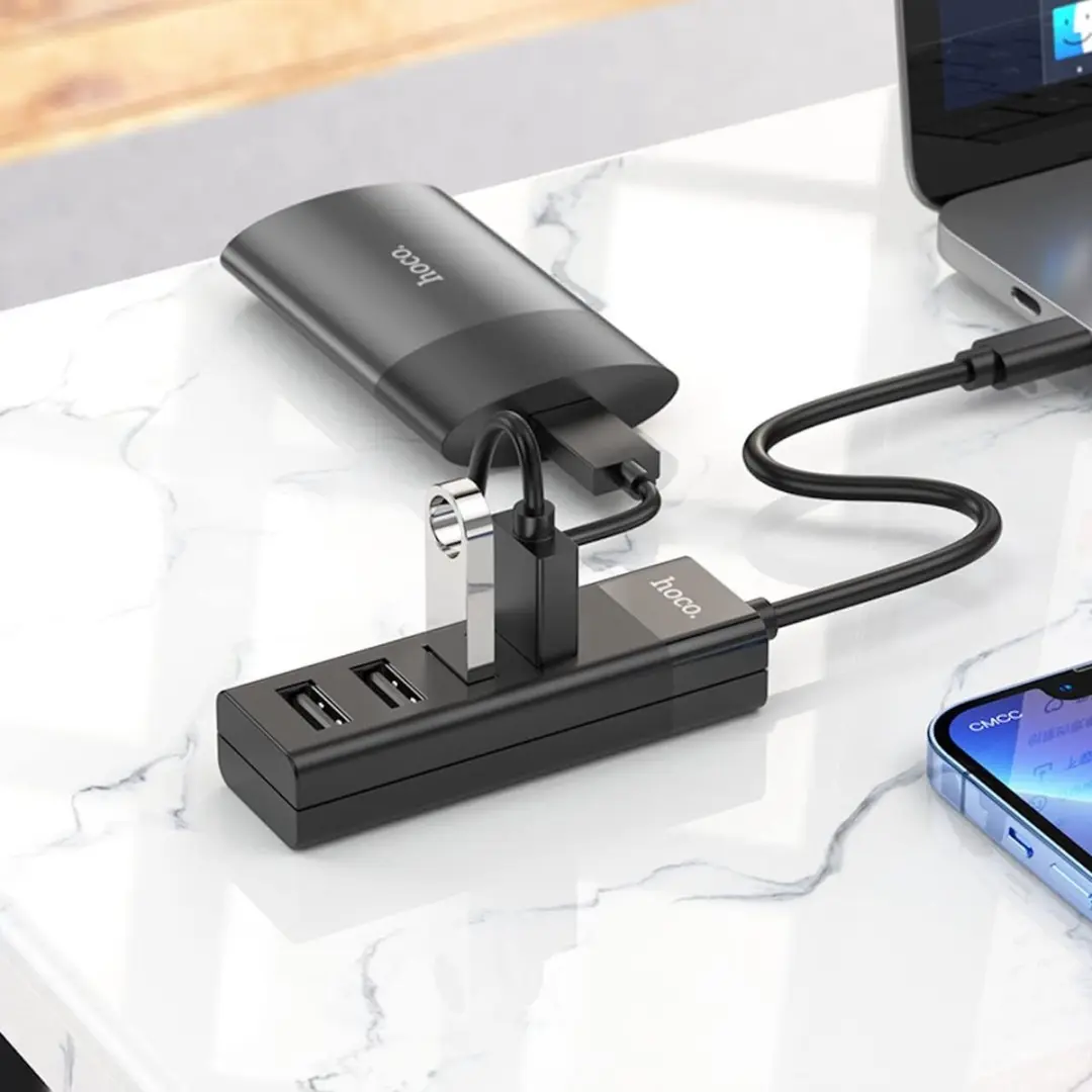Hoco 4-in-1 USB Hub Type-C naar USB-A 3.0/2.0 - 6931474762429 - Zwart