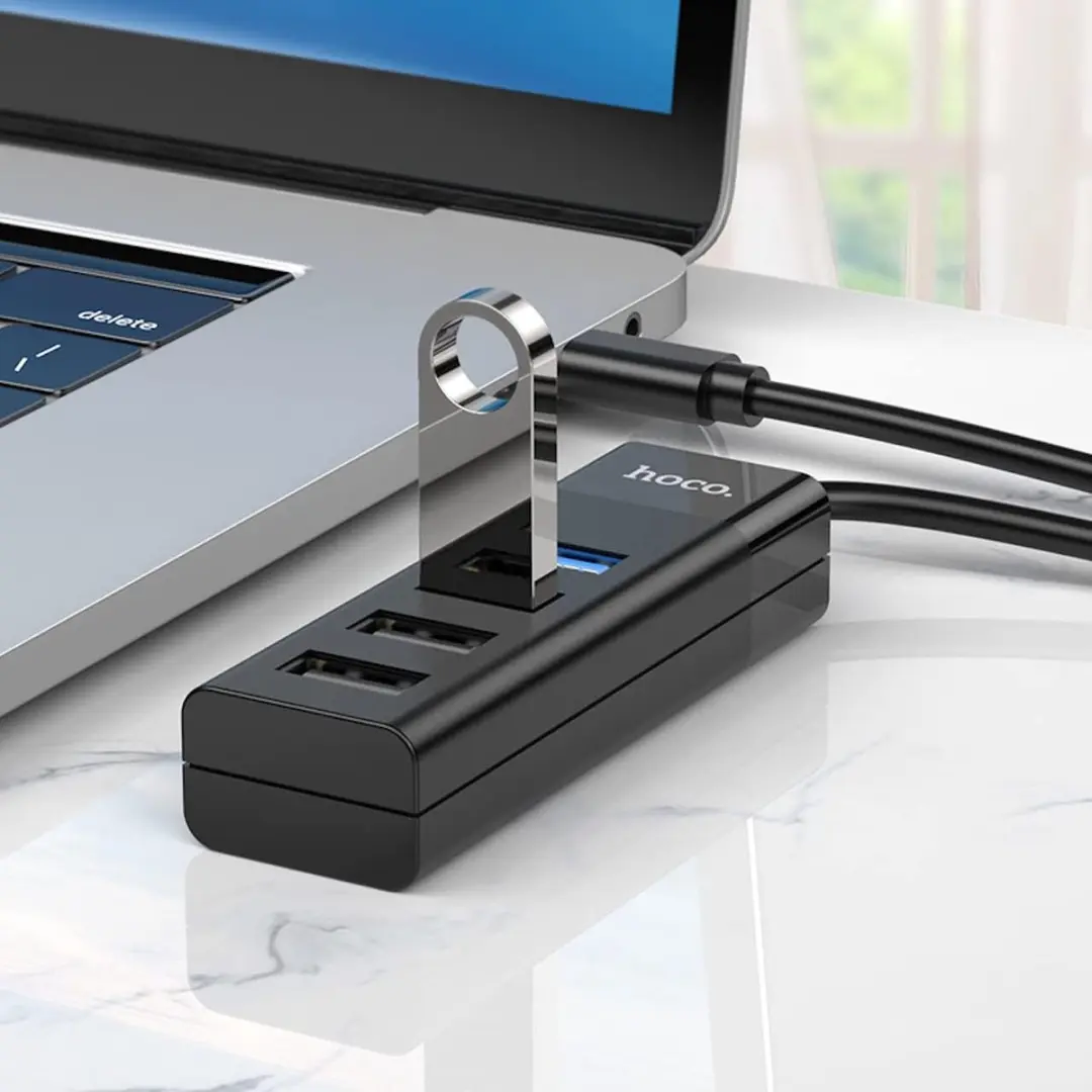 Hoco 4-in-1 USB Hub Type-C naar USB-A 3.0/2.0 - 6931474762429 - Zwart