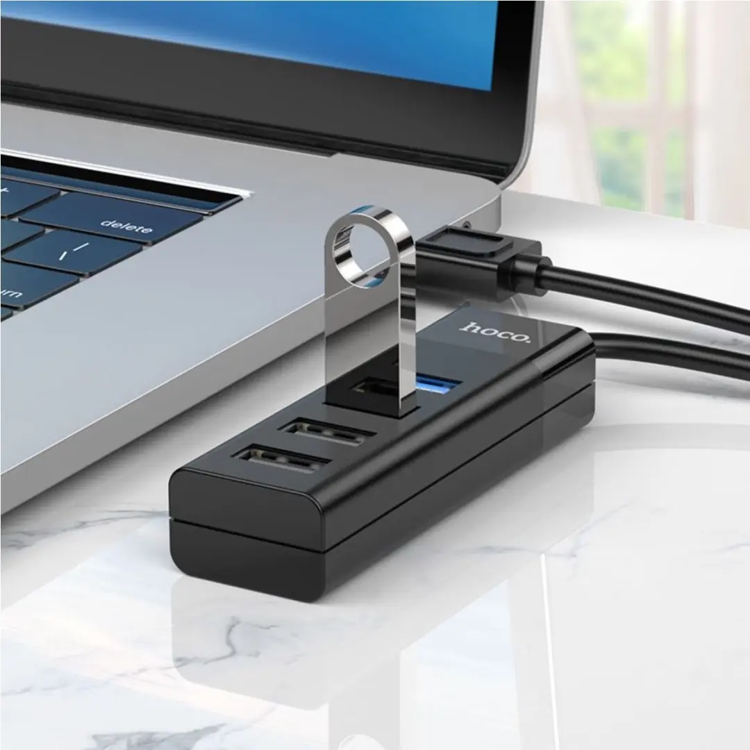 Hoco 4-in-1 USB Hub Type-C naar USB-A 3.0/2.0 - 6931474762429 - Zwart