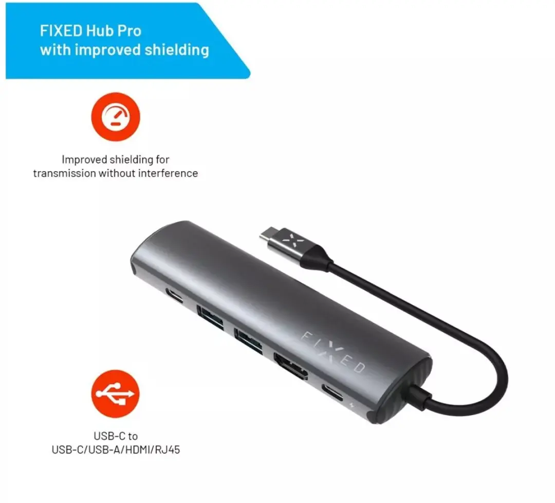 Fixed HUB Pro FIXHU-P-GR USB-C Docking Station - 6 Poorten 100W Grijs