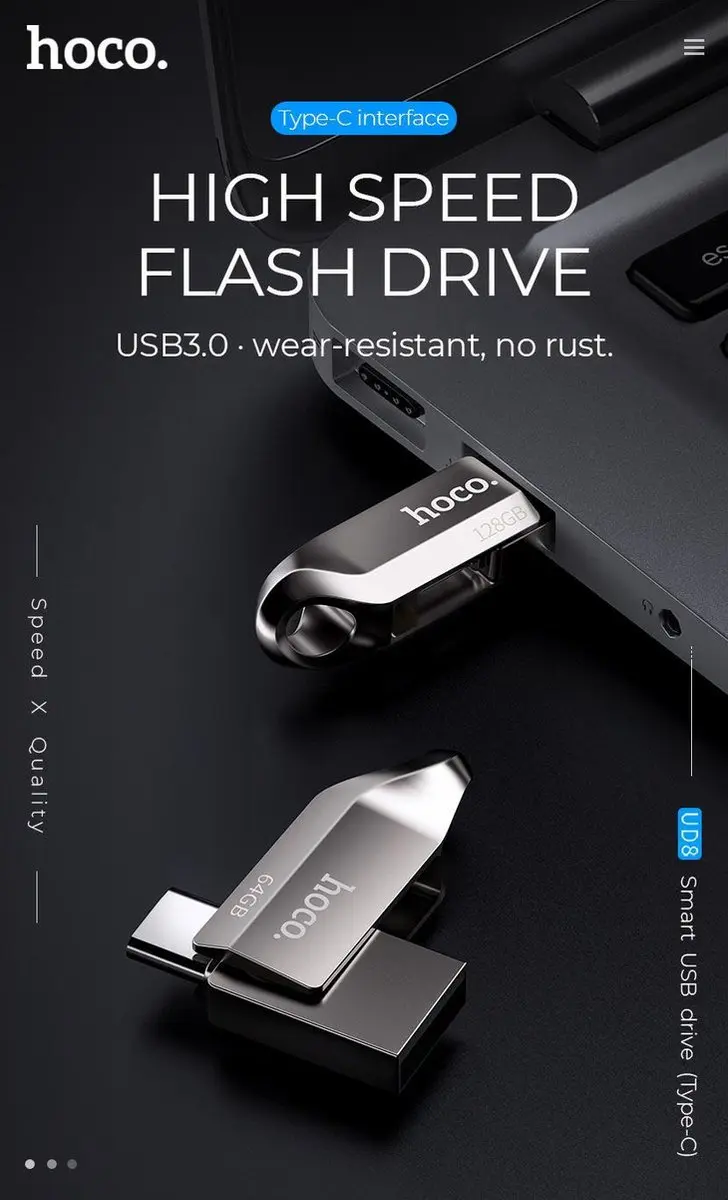 Hoco Memory Stick UD8 64GB - USB-C/USB 3.0 Zilver
