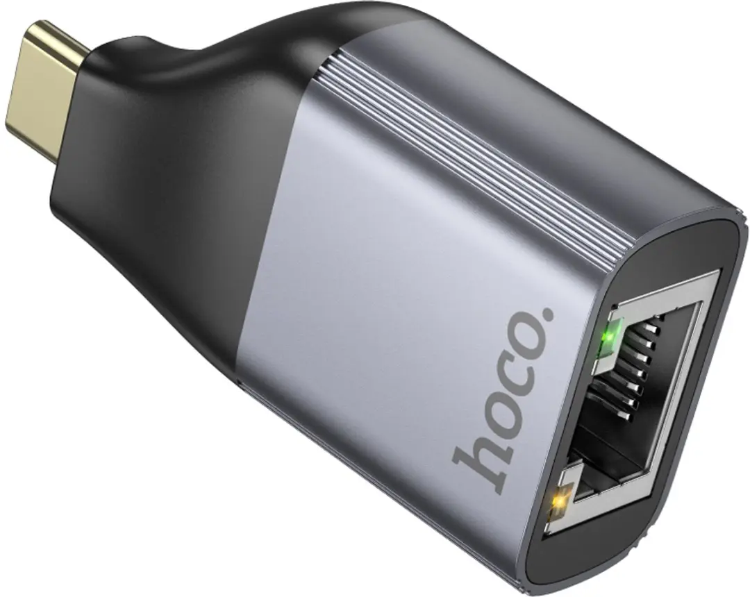 Hoco USB-C naar Ethernet Adapter 100Mbps - RJ45 - Zwart/Grijs