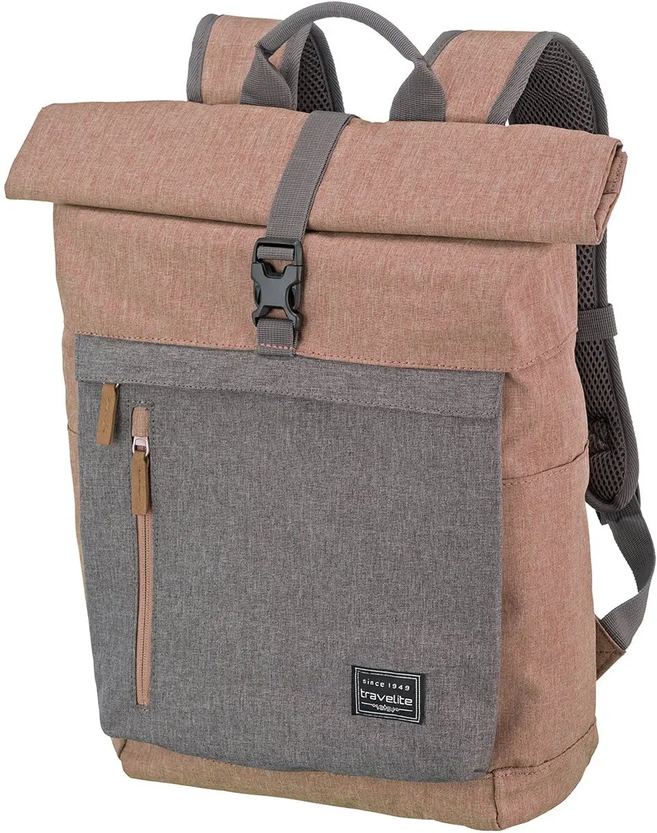 Travelite Basics Rollup Backpack 15,6" - 096310-17 - Roze/Grijs - afbeelding 6 van 6