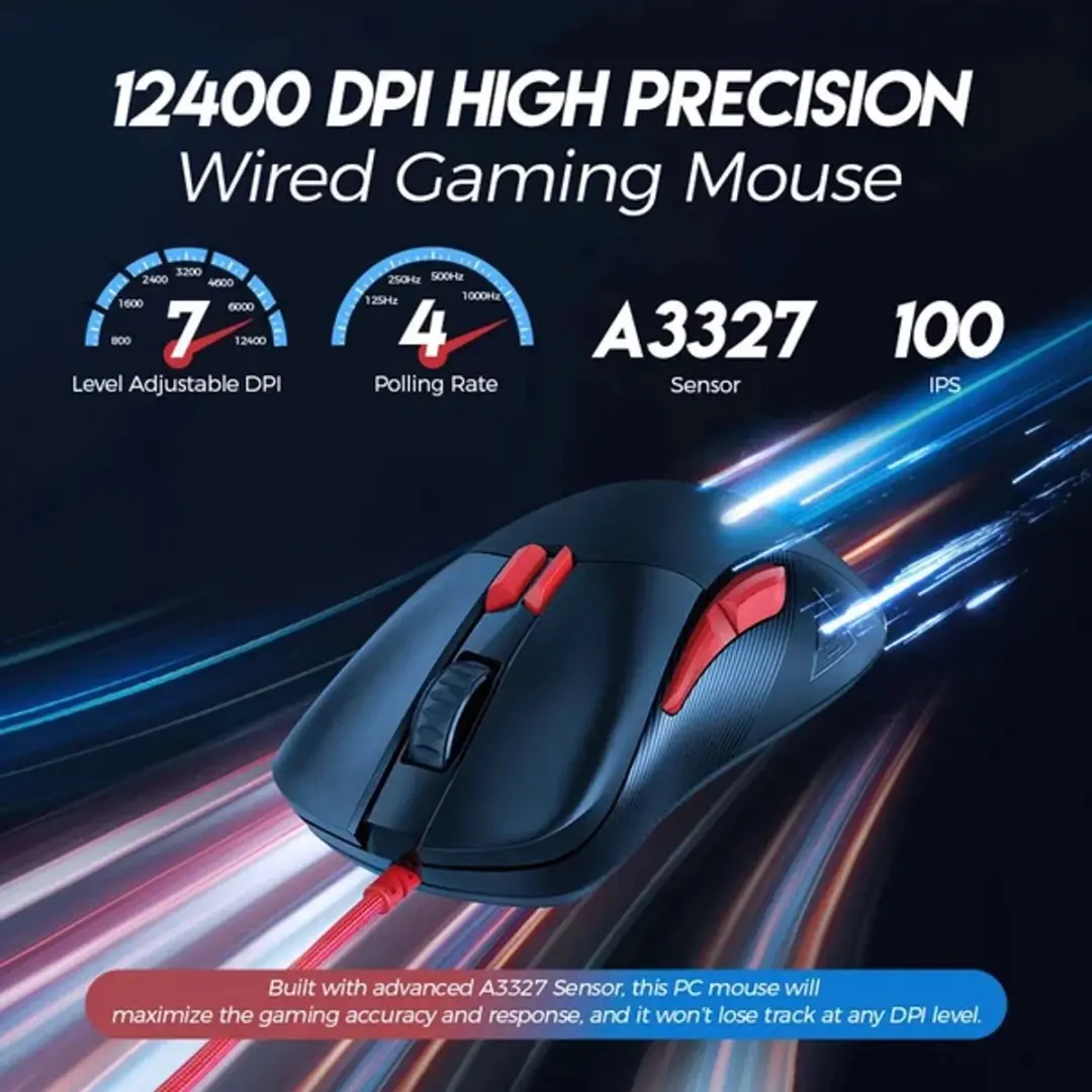 Emsa EKSA EM500 Gaming Muis - 12400 DPI - 8 Knoppen - Wit