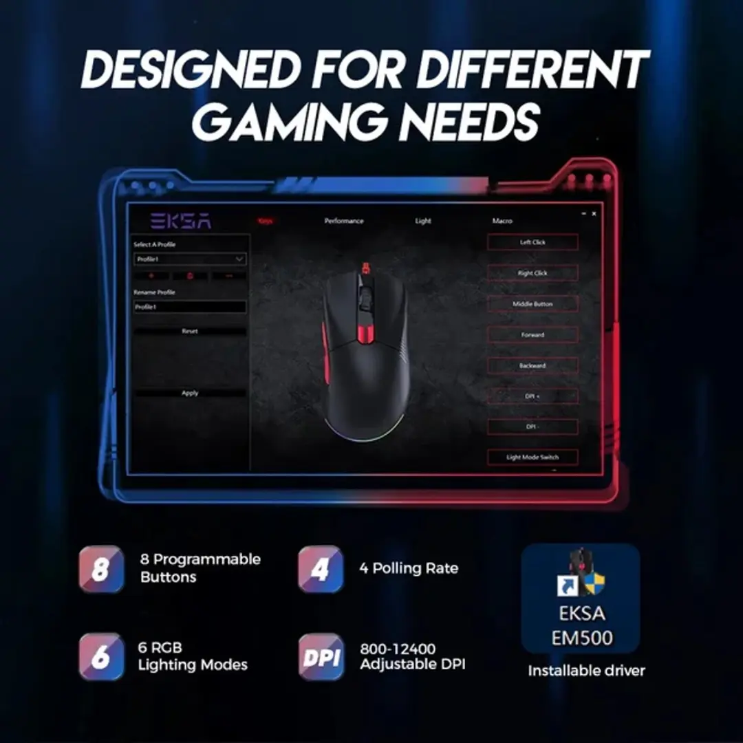 Emsa EKSA EM500 Gaming Muis - 12400 DPI - 8 Knoppen - Wit