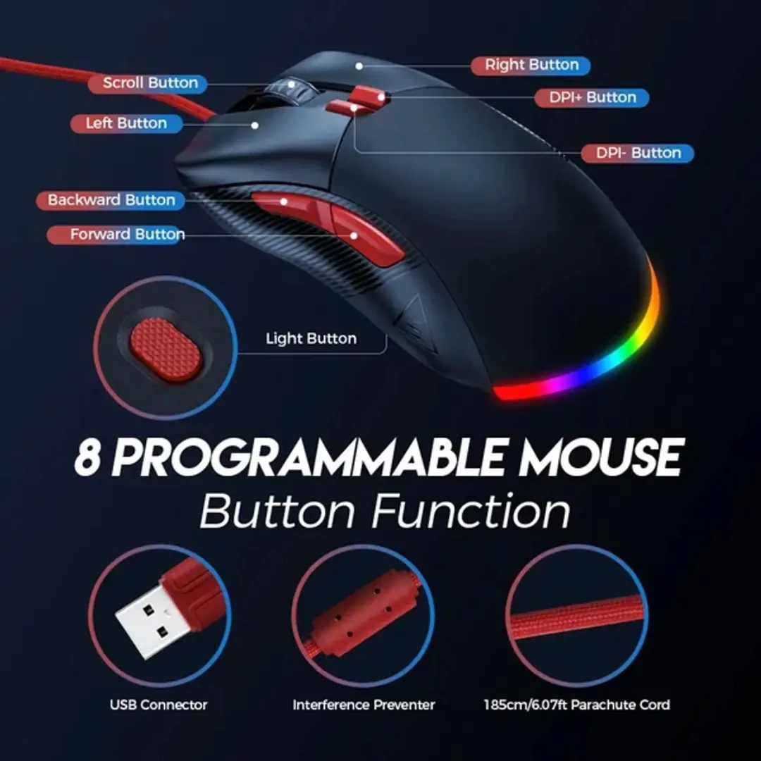 Emsa EKSA EM500 Gaming Muis - 12400 DPI - 8 Knoppen - Wit