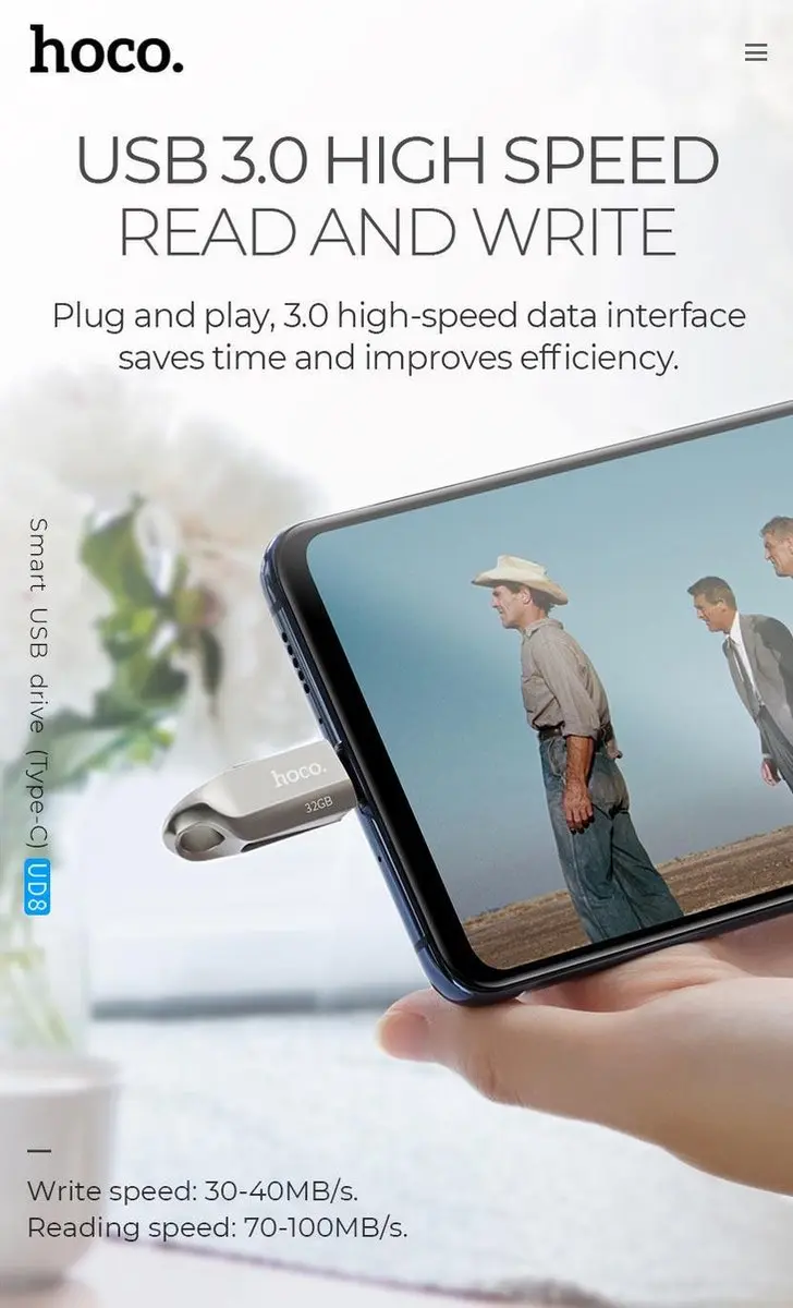 Hoco Memory Stick UD8 128GB - USB-C/USB 3.0 Zilver